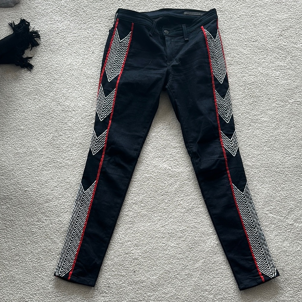 Rag & Bone Black jeans with Red and White Chevron Accents